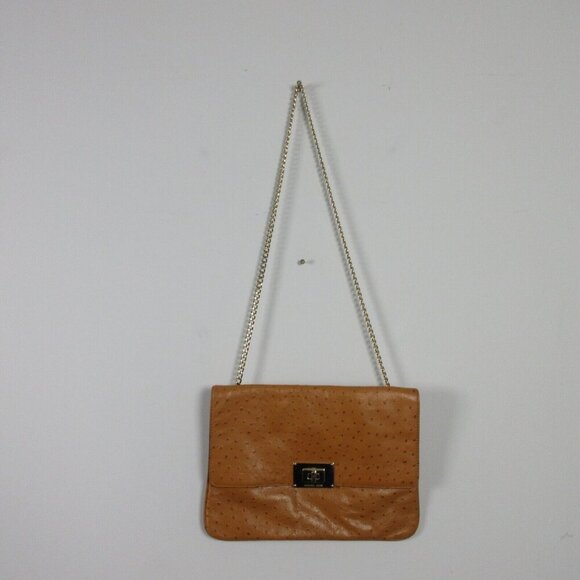 Michael Kors Brown Ostrich Embossed Leather Women's Clutch Shoulder Bag 616 - Picture 1 of 10